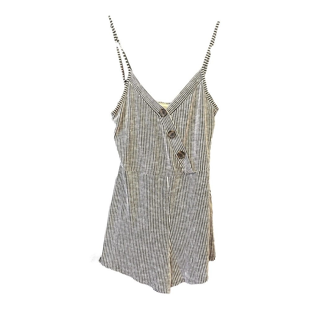 Caution to the Wind Striped Button Front Romper Medium ARG - Picture 2 of 4